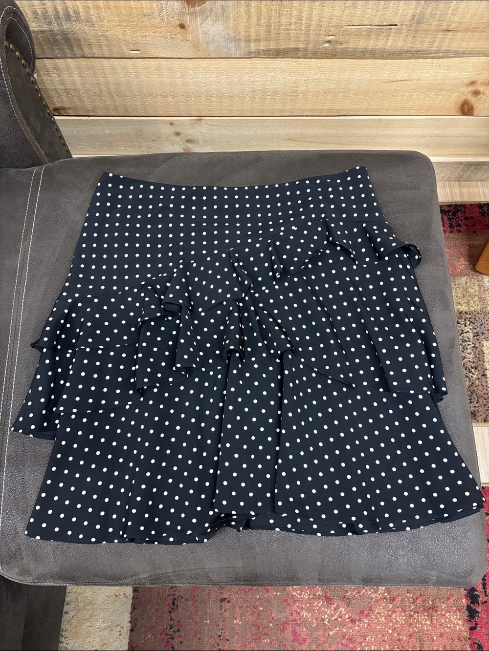 Ralph Lauren Black and White Polka Dot Ruffle Mini Skirt